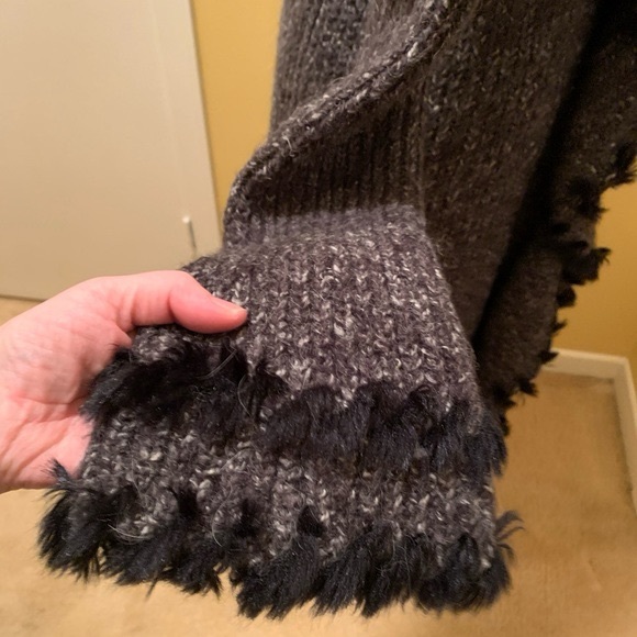 Olivia M long cardigan with knit ruffles and faux fur tuft trim - Picture 8 of 16